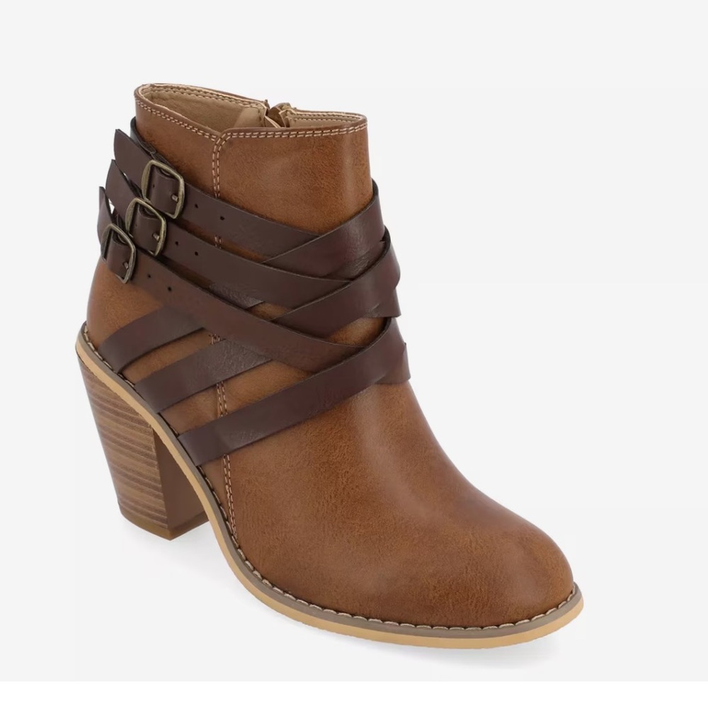 Journee Collection Brown Strappy Ankle Booties